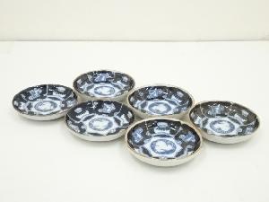 明治期　伊万里焼　印判染付小皿6客